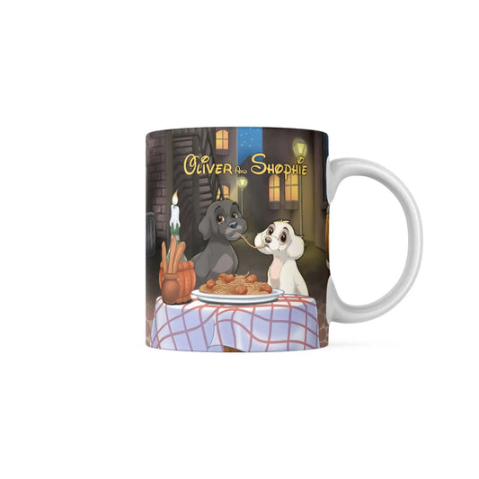 lady and the tramp custom dog  pet restaurant scenery disney style personalized dog gift mug Woofcrate