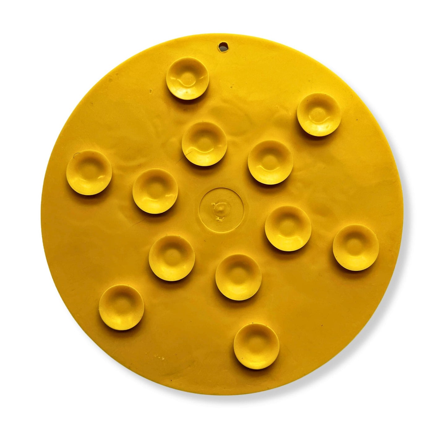 Yellow rubber duck design enrichment lick mat with suction cups on the backside for sticking it to the wall